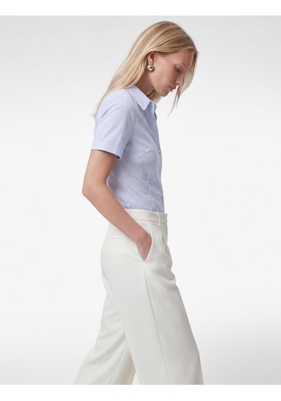 Koton Slim Fit Klasik Yaka Kısa Kollu Çizgili Poplin Gömlek Mavi Çizgili 6sak60022uw Antrasit