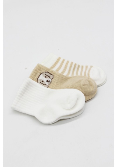 Erturkstore Bistyle Dog Boy 3'lü Penye Soket Çorap 10134 Ekru Çok Renkli