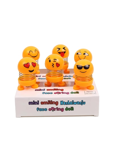 Emoji Smile Zıp Zıp Kafalar Mini Gülen Yüzler Araç Torpido & Masaüstü Süsü 6'lı Oyuncak Seti
