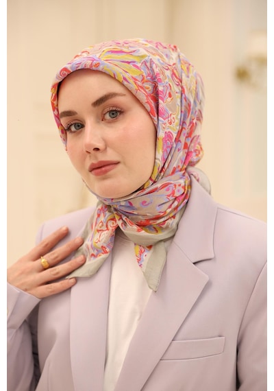 Silk Home Olinda İpek Eşarp 47002-19 Lila Mavi, Mercan, Pembe, Asit, Fuşya
