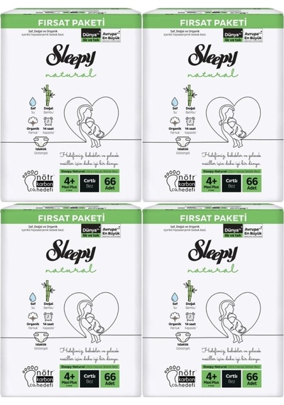 Sleepy Bebek Bezi Naturel Beden 4 9-16Kg Maxi Plus 264 Adet 4'lü