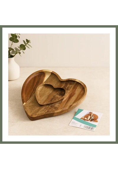 Bezos Ahşap Bambu Servis Tepsisi 2 Bölmeli Kalp Model 20x19.5x1.5 Cm Bezos1