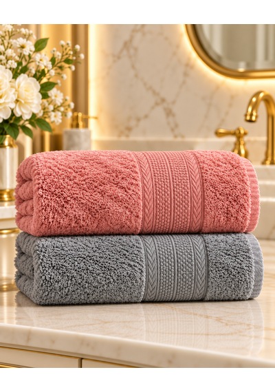 Puffy 2 Adet %100 Bambu Renkli Çavuş Desenli Ultura Yumuşak 50x85 Cm Havlu / Yüz Havlusu / Saç Havlusu / Çeyiz Seti Açık Pembe