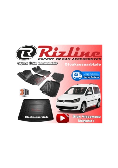 Vw Caddy 3D Paspas + Bagaj Havuzu Siyah 2010-2015 Arası Rizline