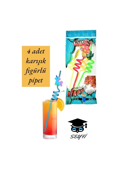 4 Adet Karışık Figürlü Pipet Seti