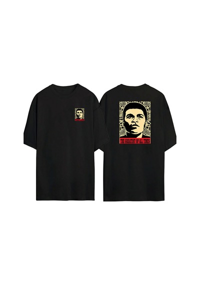 Thewert Unisex Muhammed Ali Ön Arka Baskılı Sıyah Oversize T-shirt Siyah