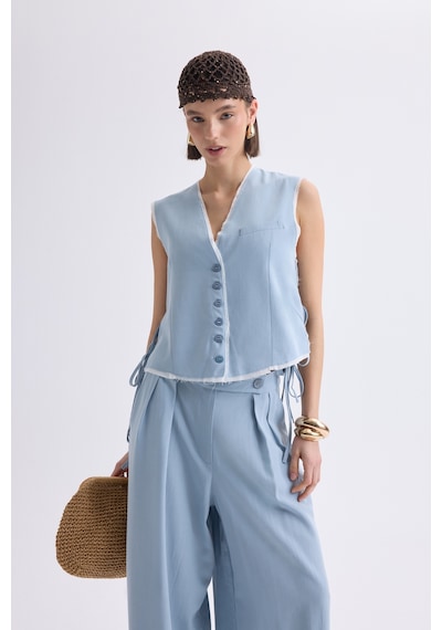 Mai Collection Mai Studios Co. Shonas Bağcık Detay Mavi Yelek Pantolon Takım mavi