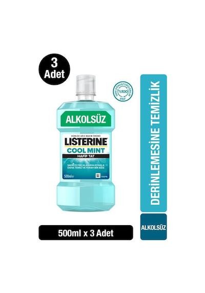 Listerine Cool Mint Hafif Tat Alkolsüz Ağız Bakım Suyu 500ml X 3