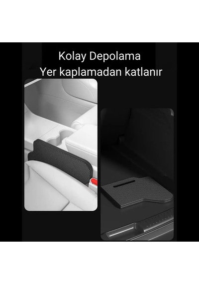 Polham Tesla Model 3 Ve Model Y İle Uyumlu Araç İçi Çalışma Masası, Bardaklı, Telefon Standlı Tepsi