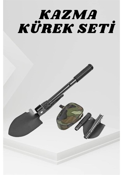 Katlanabilir Kamp Küreği Küçük Kazma Kürek Seti Pusulalı - Lisinya
