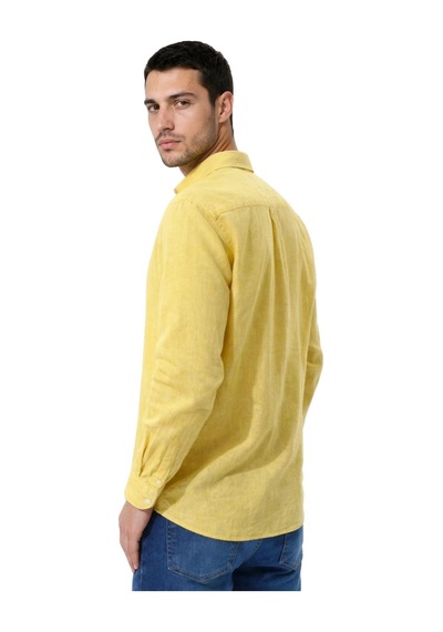 Arma Ar-ma Erkek Keten Gömlek Baskisiz Basic Düğme Kapamali Cepsiz Uzun Kollu Gömlek Dokuma Kumaş Regular Fit %60 Pamuk %40 Keten Y31485118102 Sarı-s1