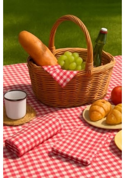 5li Piknik Seti, Piknik Masa Örtüsü 145x145cm Ve 4 Piknik Peçetesi 36x36cm Açık Bakır