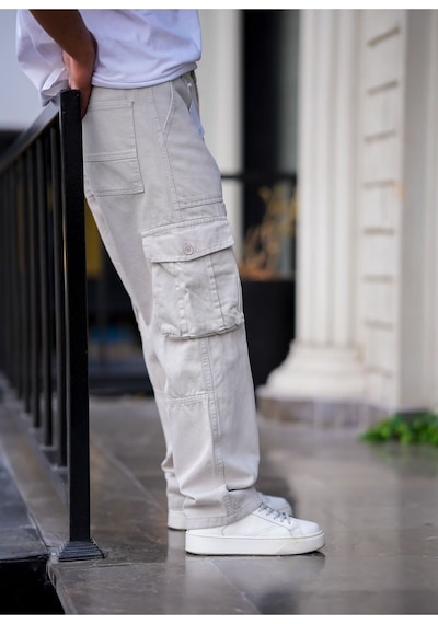 Erkek Kargo Cep Baggy Pantolon Rengi Gri