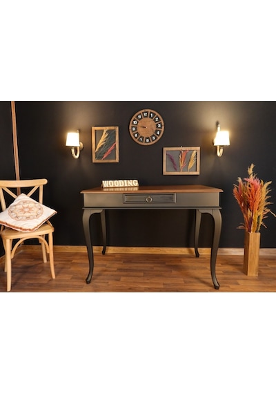 Wooding-Mobilya Wooding 100 Cm Çekmeceli Masif Siyah Ceviz Çalışma Masası