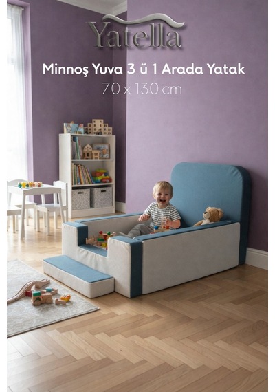 Yatella Minnoş Yuva 3'ü 1 Arada Yatak 70 X 130 CM Krem - Mavi
