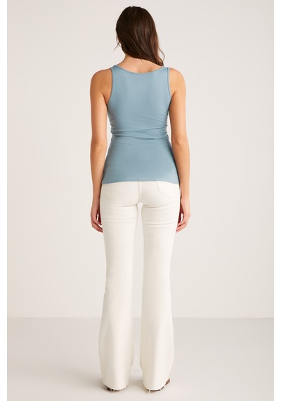 Ethıquet Jayla Kadın Pamuklu Slim Fit Dar Kesim Kalın Askılı Oyuk Yaka Örme Mint Yeşil Atlet Mint Yeşili