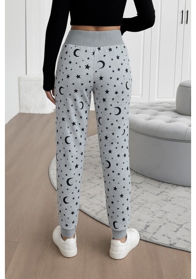 Efnaz Style Kadın Yüksek Bel Bağcıklı Desenli Iki Iplik Pantolon gri