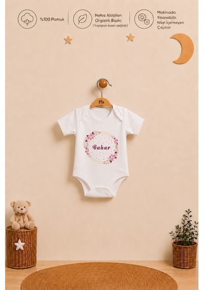 Pia Baby İsme Özel Kız Bebek Body Seti 2 Adet %100 Pamuk Organik Baskılı Çıtçıtlı Zıbın Bebek Hediyesi 2023b22x Ekru