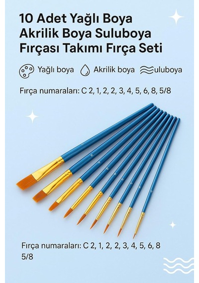 10 Adet Yağlı Boya Akrilik Boya Suluboya Fırçası Takımı Fırça Seti Cin680mv