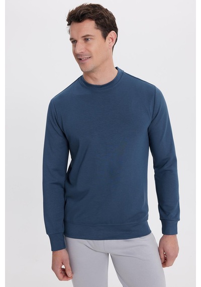 Tudors Erkek Relax Fit Rahat Kesim Uzun Kollu Ekstra Yumuşak Bisiklet Yaka Koyu Petrol Sweatshirt-41978 Koyu Petrol