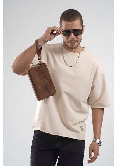 Oversize Kalıp Likralı Basic Tişört Bej