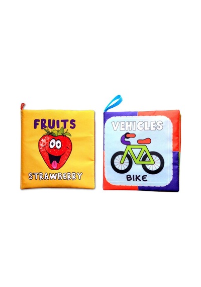2 Kitap Tox İngilizce Meyveler Ve Taşıtlar Kumaş Sessiz Kitap E126 E132 - Bez Kitap , Eğitici Oyuncak , Hışırtılı