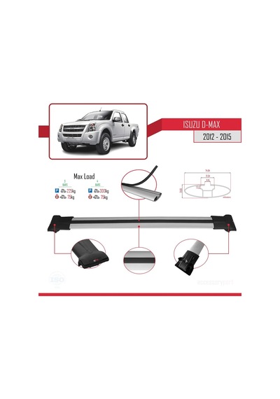 Isuzu D-max 2012-2015 Arası İle Uyumlu Fly Model Ara Atkı Tavan Barı Gri 3 Adet Bar
