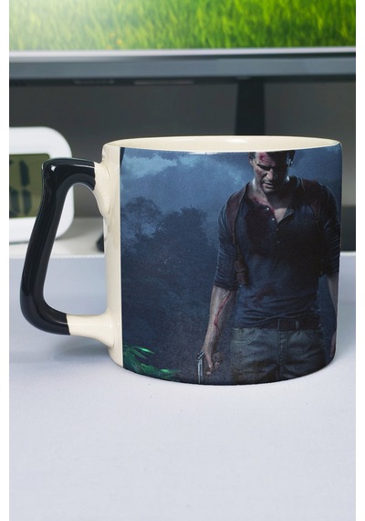 Uncharted Baskılı Seramik Lüks Kupa 1 Adet Özel Siyah Kulp Dalga Kulp V2d Çok Renkli