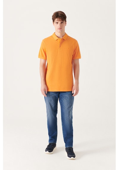 Avva E001004 Serin Tutan Standart Fit Normal Kesim Erkek Polo Yaka T-Shirt - Turuncu