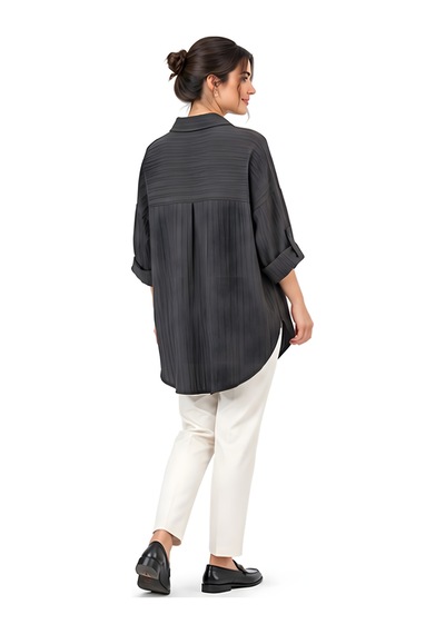 Lili Woman Kadın Füme Pile Cep Detaylı Kol Katlamalı Oversize Gömlek E.2657