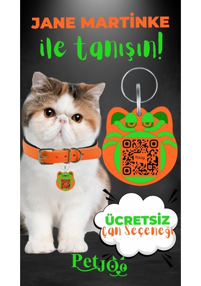 Petjoo 5.Jane Martinke Yeşil-Turuncu Qr'lı Kedi Künyesi
