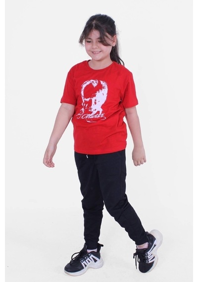 Fyk Kids Atatürk İmza Bayrak Baskılı Unisexs Takım Beyaz - Kırmızı