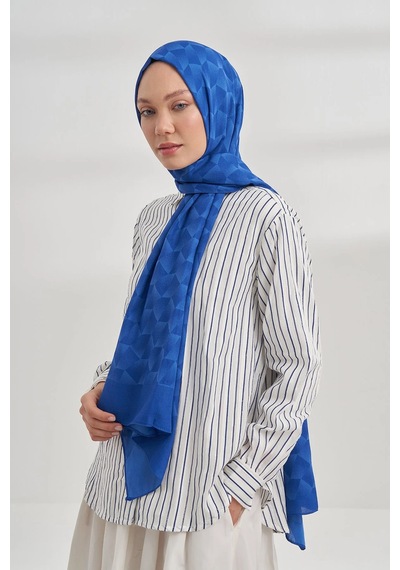 Armanda Cotton Monogram Geometrik Desen Şal 3120 Saks mavi
