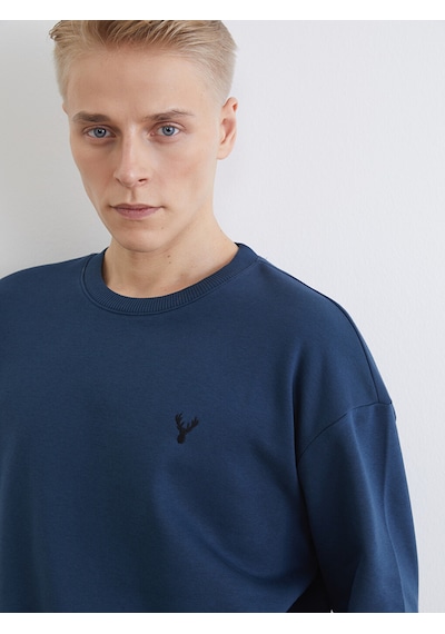 Lcw Vision İndigo Bisiklet Yaka Erkek Kalın Sweatshirt