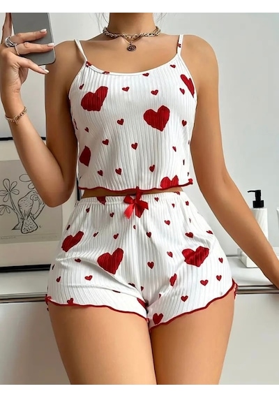Mh Moony Homewears 2'li Fitilli Bordo Kalpli Şortlu Pijama Takımı Bordo
