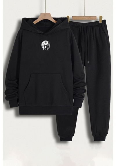 Uyguntarz Unisex Yin & Yang Baskılı Eşofman Takımı Siyah