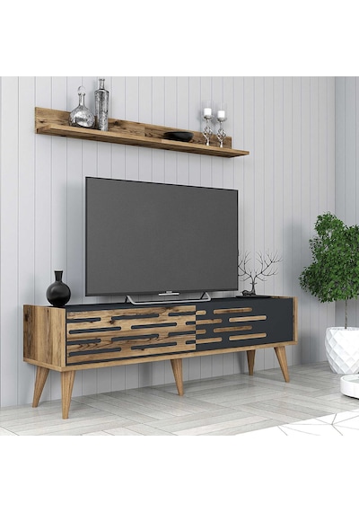 Variant Valensiya 140cm Tv Ünitesi Ve Orta Sehpa Takımı - Ceviz / Antrasit