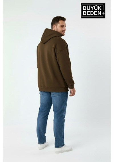 Süperlife Erkek Büyük Beden Ar Baskılı Kapüşonlu İnce Sweatshirt Spr26bsw963 Kahverengi