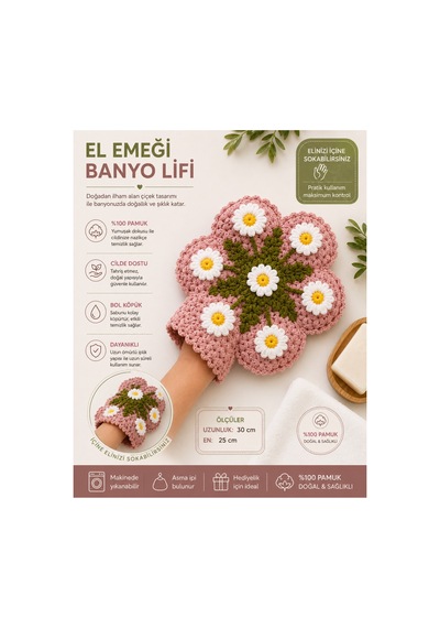 Neco Giyim El Emeği El Geçmeli Papatyalı Banyo Lifi