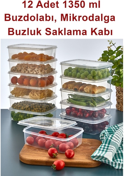 12 Adet 1350 Ml Buzluk Ve Mikrodalga Saklama Kabı, Derin Dondurucu Saklama Kabı Diğer