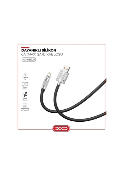 Nb227 6a Hızlı Şarj Kablosu Usb-a To Lightning Silikon Çinko Alaşımlı Dayanıklı 1.2m İphone Uyumlu