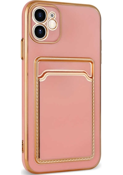 Apple Uyumlu  iPhone 12 Kilif Bark Kartlikli Kenarlari Altin Renk Kilif 558089730