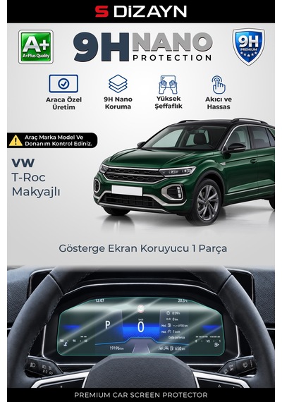 S-dizayn Vw T-roc Makyajlı Dijital Gösterge 9h Nano Gösterge Ekran Koruyucu Parlak 2022-2025
