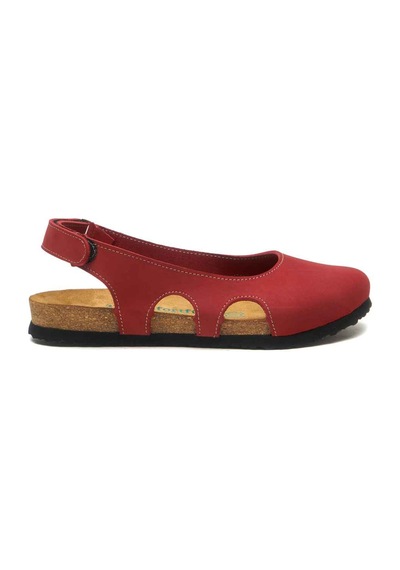 Comfortfusse Belinda - Kadın Ortopedik Hakiki Deri Sandalet Kırmızı Nubuk Deri