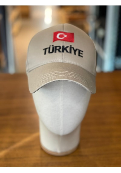 Hamze Türkiye Bayrak Nakış Pamuklu Unisex Cap Şapka Bej