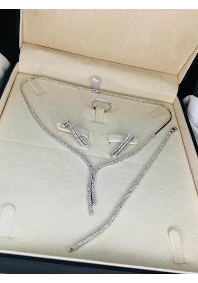 Kadın Gümüş Set - Karis Zirconia Taşlı Su Yolu Set • Işıklı Kutuda • Düğün Nişan • Söz • Gelin Seti Takımı