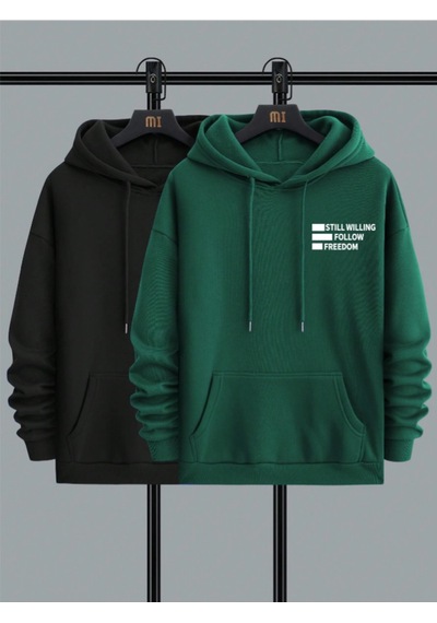 Startmore Siyah 2'li Still Freedom Kalın Kışlık Sweatshirt - Baskılı Oversize
