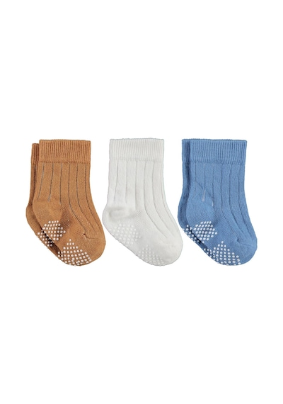 Civil Baby Çift Baskı Kaydırmaz 3'lü 6- Bebek Erkek Çorap Set - Standart
