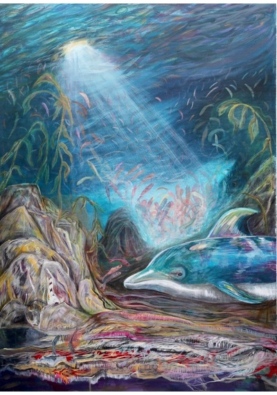 Talha Mecitoğlu - Deniz Altı Ekspresif Akrilik Tablo 70x100 Cm El Yapımı
