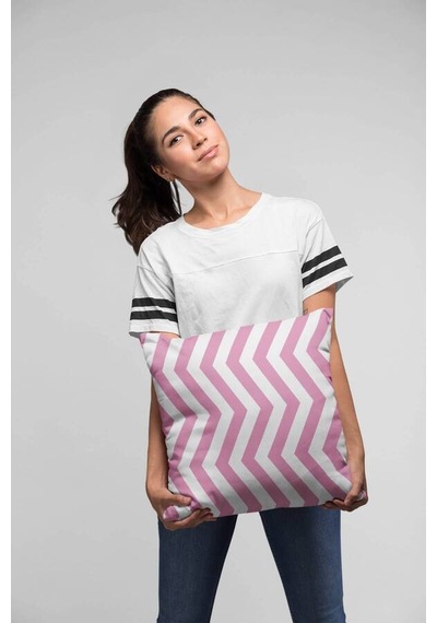 Pembe Zigzag Çift Taraflı Yastık Kırlent Kılıfı Krl303n11